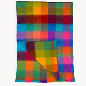 Bright Peruvian Alpaca Wool Throw Blanket - Fringed